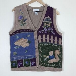 Vintage Teddi Womens Sweater Vest Size XL Brown Novelty Squirrel Cottagecore 90s